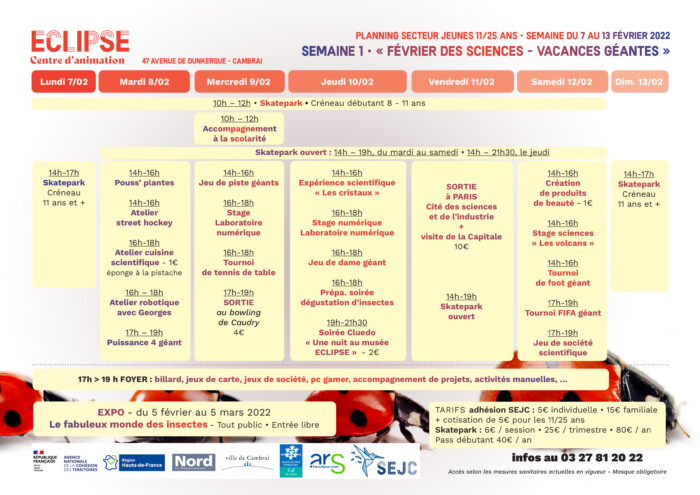 planning ECLIPSE vacances de Février