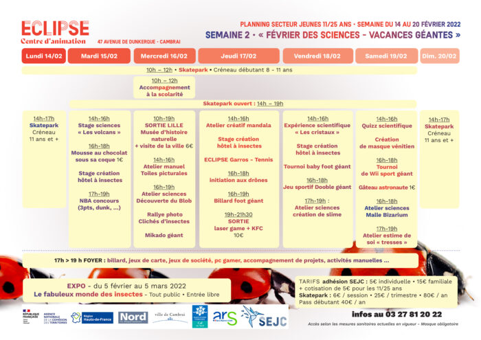 planning ECLIPSE vacances de Février semaine 2