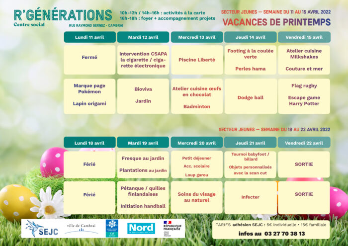 planning vacances