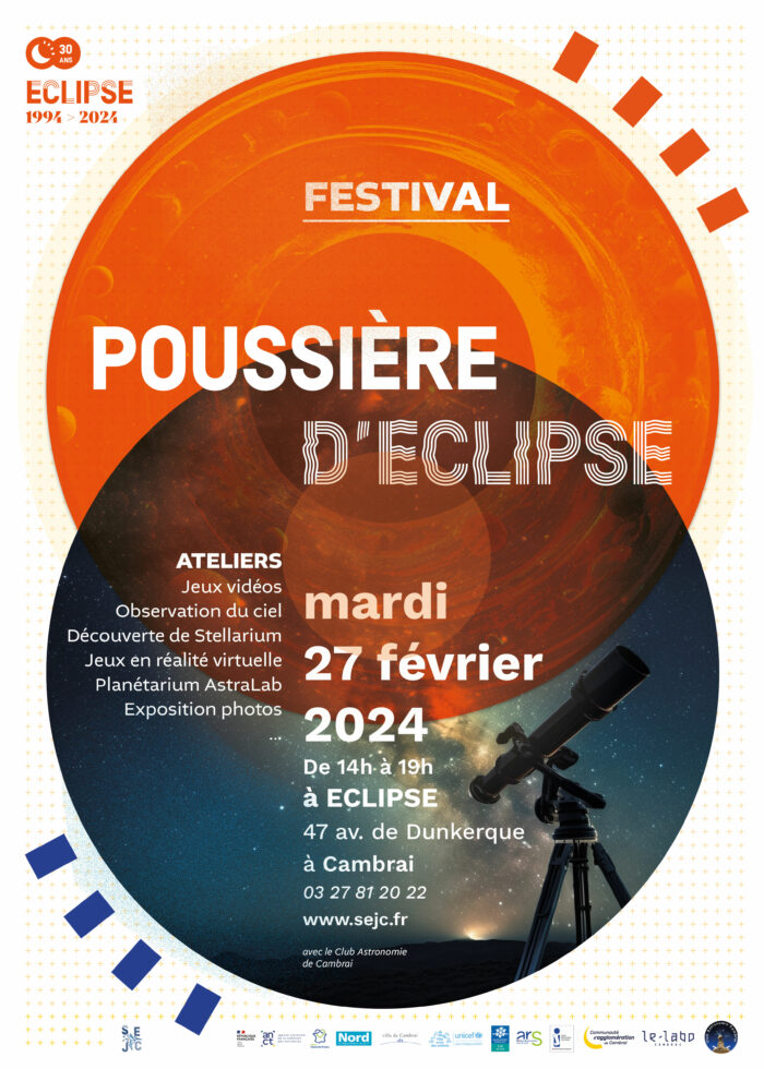 Affiche festival astronomie poussière d'Eclipse à Cambrai avec le planétarium Astralab 